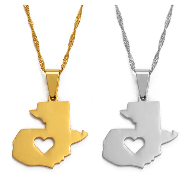 Anniyo Guatemala Map Pendant Necklaces for Women Girls Gold Color Jewelry Map of Guatemala #004021
