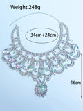 Fashionable sparkling rhinestone necklace set with exaggerated personality water drop earrings bride's wedding women's