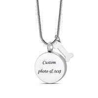 Personalized Round Paw Print Urn Necklace for Ashes Custom  Stainless Steel Cremation Jewelry with Dog Bone Memorial Pendant