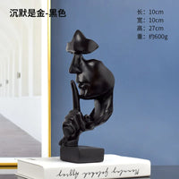 Thinker Statue Sculpture Silence Is Gold Figurines Resin Retro Home Decor for Office Study Living Room Abstract Face Ornaments