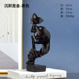 Thinker Statue Sculpture Silence Is Gold Figurines Resin Retro Home Decor for Office Study Living Room Abstract Face Ornaments