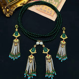 New Chinese tassel pearl earrings medieval national wind totem court necklace set