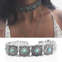 Vintage Alloy Carved Sun Pattern Choker Necklace for Women Traditional Boho Ethnic Round Collar Necklaces Statement Jewelry Gift
