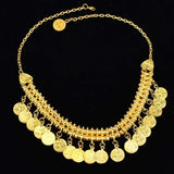 Gypsy Turkish Boho Antique Red Green Stone Choker Necklace with Coin Tassel Ethnic Coin Statement Necklace Vintage Jewelry Gift