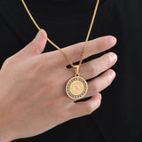 Men's Bible Verse Prayer Zircon Necklace,Stainless Steel Praying Hands Coin Medal Pendant Necklaces,Luxury Faith Jewelry Gift