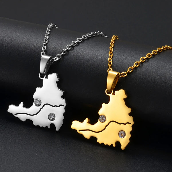Anniyo NEW Sint Maarten and Saint-Martin Island Pendant Necklaces for Women Men Saint Martin SXM Jewelry Rhinestone #311101