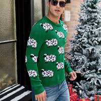2025 Winter Christmas Men's Knitted Sweater Cartoon Print Full Sleeve O Neck Warm Soft Knitwear Adults Jumper Xmas Look Pullover