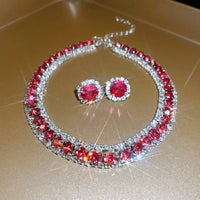 FYUAN Luxury Crystal Necklace Earrings Green Rose pink Blue Necklace for Women Weddings Party Jewelry Sets Accessories
