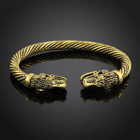 Classic Animal Viking Double Wolf Head Adjustable Bracelet Men Stainless Steel Bracelet Fashion Double Snake Heads Jewelry Gift