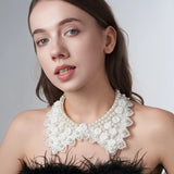 Pearl Beaded Lace Trim Collar Ribbons Women Necklace Wedding Jewelry for Clothes Dress  Beads Crystal Collar Wedding Jewelry