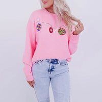 Xingqing Christmas Sweaters y2k Clothes Women Ball Ornament Pattern Round Neck Long Sleeve Pullover Knitted Tops Streetwear