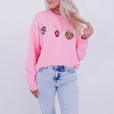 Xingqing Christmas Sweaters y2k Clothes Women Ball Ornament Pattern Round Neck Long Sleeve Pullover Knitted Tops Streetwear