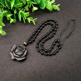 Obsidian Rose Pendant Personalized Black Rose Hand-carved Fashion Couple Rose Pendant High-grade Gifts