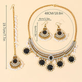 Luxury Gold Color Round Crystal Jewelry Set Vintage Earring Necklace Forehead Headdress Dubai Bridal Wedding Jewelry Accessories