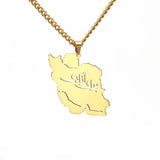 EUEAVAN Iran Map Pendant Necklace Stainless Steel Peace Dove Olive Branch Persian Calligraphy Necklaces Iranian Country Jewelry