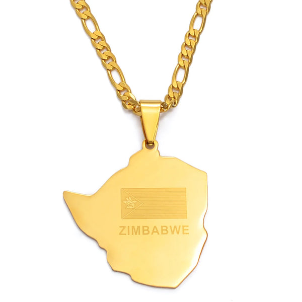 Anniyo Map of Zimbabwe Pendant Necklaces Jewellery for Women Men Gold Color Zimbabweans Maps Necklace African #043721