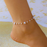 Lucky Heart Evil Eye Chain Anklet Bracelet for Women Men Fashion Star Simulated Pearl Wrap Jewelry Foot Wrist Summer Friend Gift