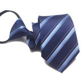 Zipper Ties For Men Women Striped Mens Tie For Business Wedding Skinny Neck Tie Casual Slim Blue deep Light navy blue Necktie
