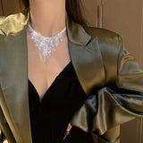 Crystal Tassel Necklace For Women Shiny Geometric Rhinestone Chain Choker Necklace For Dress Nightclub Jazz Dance Jewelry