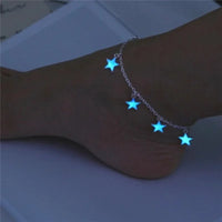 Luminous Europe and The United States Ladies Beach Wind Blue Five-pointed Star Tassel Anklet Luminous Star Bracelet Foot Jewelry