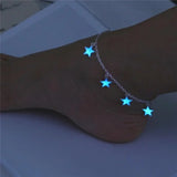 Luminous Europe and The United States Ladies Beach Wind Blue Five-pointed Star Tassel Anklet Luminous Star Bracelet Foot Jewelry
