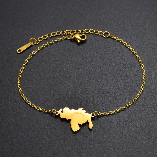 Anniyo 18CM + 4CM Venezuela Map Bracelet for Women Stainless Steel Jewelry Bangle @315821
