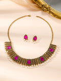 3 PCS Vintage Indian Style Alloy Necklace Earrings Set Exotic Exquisite Pearl Rhinestone Tassel Collar Chain Earrings Palace