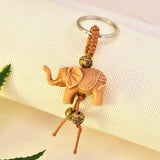 Lucky Wooden Elephant Keychain Handmade Carved Pendant Key Ring for Women Men Religious Gift Boho Jewelry Wholesale