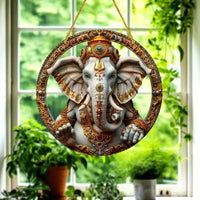 Vibrant Ganesha-The God of Wisdom Suncatcher,2D Round Translucent Hanging,home,room,Hinduism Religious Occasions&Festive Decor