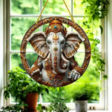 Vibrant Ganesha-The God of Wisdom Suncatcher,2D Round Translucent Hanging,home,room,Hinduism Religious Occasions&Festive Decor