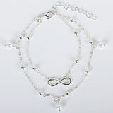 SUMENG Retro Pearl Heart Infinity Double-Deck Anklet Bracelet Set  For Women Fashion Bohemia Foot Beach Anklets Chain Jewelry