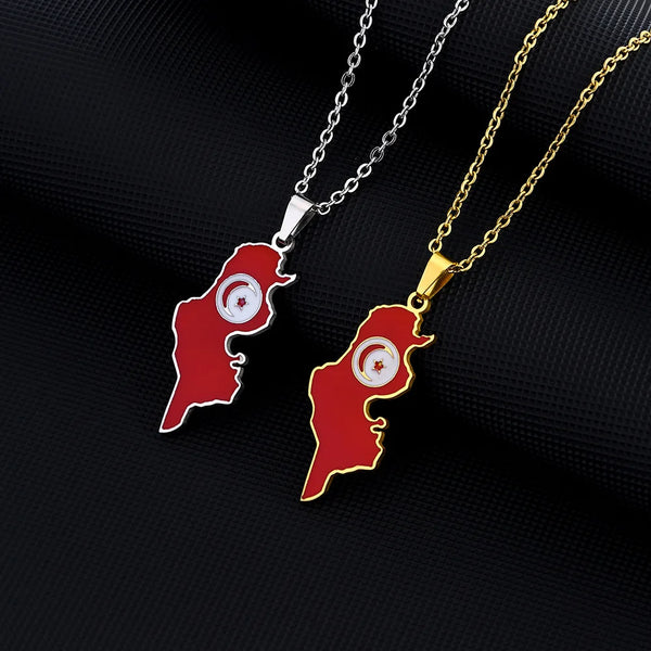 Stainless steel Tunisian map necklace couple style famous style pop personality Dripping titanium steel collarbone chain accesso