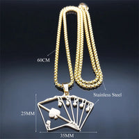 Lucky Ace of Spades Poker 10 J Q K A Necklace Stainless Steel Card Casino Fortune Playing Cards Necklace Jewelry collier6106