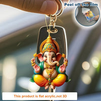 Ganesha Versatile Pendant Keychain,Eastern Elements 2D Flat Acrylic Ornament,Hanging Decoration for Car,Bags,Festive,Party,Gift