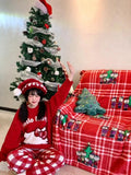 Kawaii Christmas Sanrioed Cartoon Hello Kitty Knitted Sweater Women Knitting Red Knitted Tops Anime New Cute Girls Student Tops