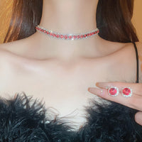 FYUAN Luxury Crystal Necklace Earrings Green Rose pink Blue Necklace for Women Weddings Party Jewelry Sets Accessories
