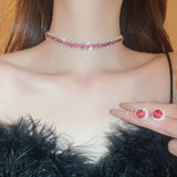 FYUAN Luxury Crystal Necklace Earrings Green Rose pink Blue Necklace for Women Weddings Party Jewelry Sets Accessories