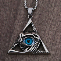 Retro Unique Evil Eye Pendant for Men Punk Hip Hop Stainless Steel Triangle Necklace Personality Fashion Jewelry Gift Wholesale
