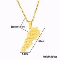2024 New fashion stainless steel Lebanon map necklace for women and men couples ethnic style accessory collarbone chain annivers