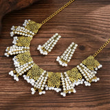 Ethnic Vintage Jewelry Set For Women Crystal Inlaid Jewelry Sets Simulated Pearl Tassel Beads Necklace Earrings Set Women's Gift