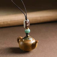 Statue Mini Little Teapot Keychain Waterproof Openable Carved Teapot Pendant Beads Ornament Green Sandalwood Phone Chain Friends