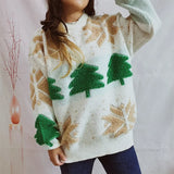 Women's Jacquard Round Neck Long Sleeve Thickened Knit Pullover Christmas Tree Design Autumn/winter New Style Sweater