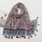 Ethnic Printed Cotton Hijab Viscose Tassels Scarf For Muslim Woman Hijabs Shawls Lady Soft Long Wraps Islim Headband Turban