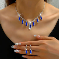 3PC Women's Fashion Copper Inlaid Claw Chain Water Drop Necklace Earrings Jewelry Set Wedding Party Festival Gift-8310