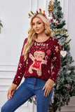 2025Casual Christmas Sweater Women Autumn Winter Gingerbread Man Pattern Long Sleeve Pullover Sweater