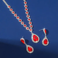 FYUAN Luxury Red Green Blue Black Pink Crystal Necklace Earrings For Women Water Drop Pendant Wedding Bride Jewelry Sets