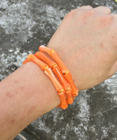 3pcs Leopard Acrylic Bamboo Women's Hand Bracelets Retro Stack Thin Tube Beaded Elastic Bracelet Bangle Couple Jewelry Gift