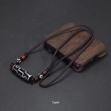 Natural Tibetan Onyx 3 Eyes Dzi Pendant Necklace Adjustable Rope Chain Choker Necklace For Women And Men Buddhism Jewelry
