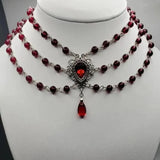 Victorian Gothic Rose Witch Multi-layer Bead Chain Red Glass Crystal Water Drop Pendant Necklace for Women Charm Jewelry Gifts