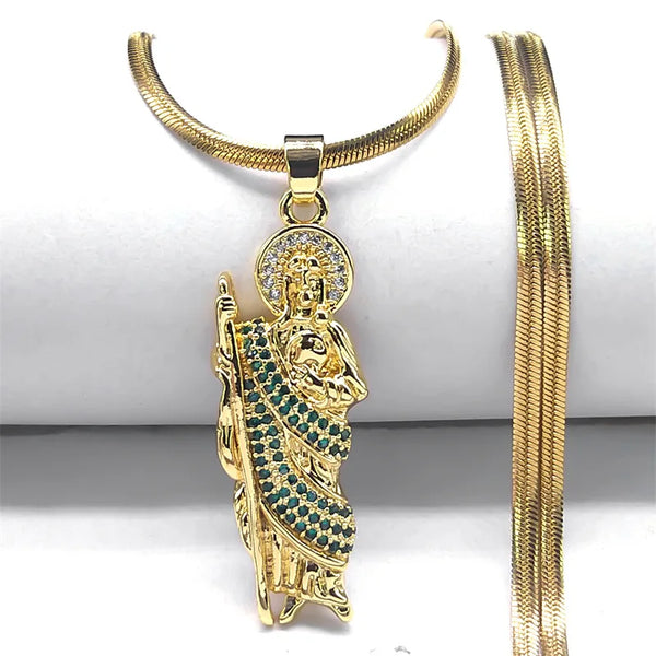 2024 New fashion St. Jude Tadao necklace Zircon copper religious pendant necklace temperament everything with stainless steel cl